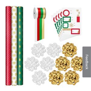 Christmas Gift Wrap Kit With Wrapping Paper, Bows, Ribbons and Tags